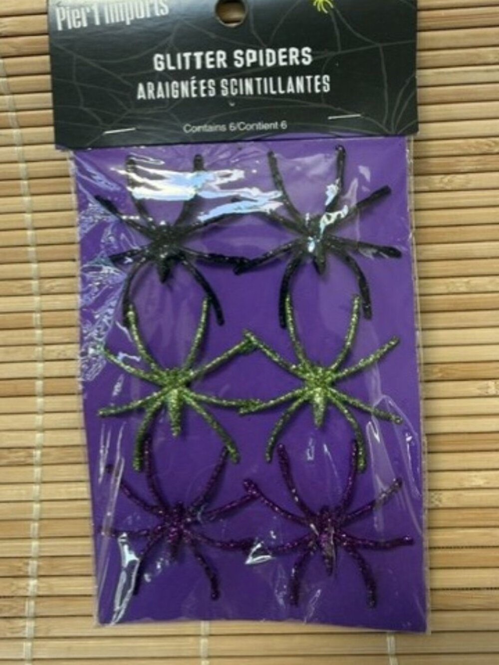 Vtg Pier 1 Imports New in Package, 6 Glitter Spiders Halloween